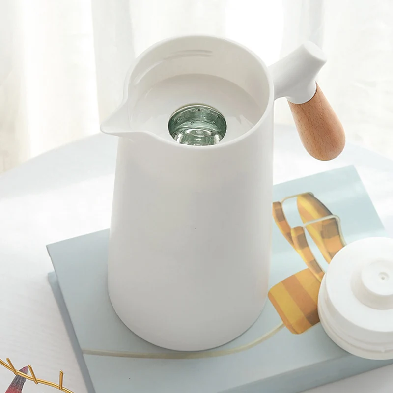 1 لتر بطانة زجاجية ترموس تفريغ إبريق الماء الساخن مكتب المنزل العزل مانعة للتسرب وعاء الماء الساخن للقهوة الشاي الحراري، أبيض