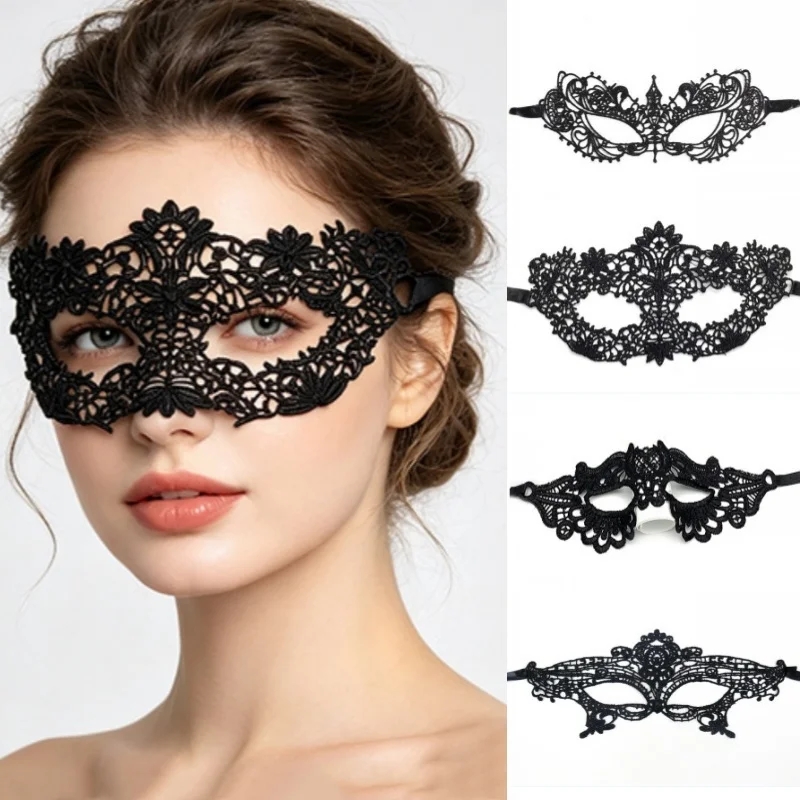 Sexy Frauen Schwarz Spitze Floral Augenmaske Maskerade Prom Gesichtsmaske Prinzessin Königin Party Make-Up Cosplay Nachtclub Spitze Maske Requisiten – Detail 4