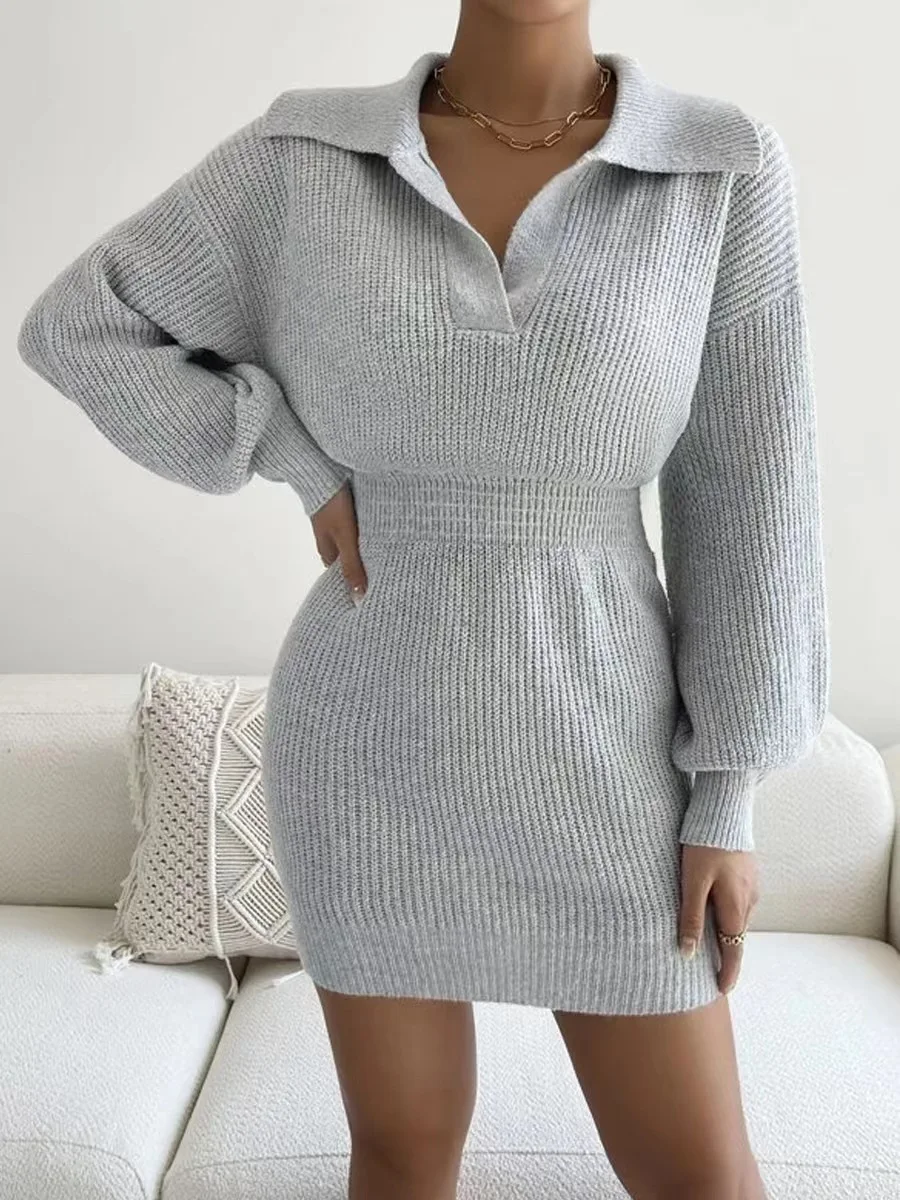 2023 New In Women Clothing Medium Long Skirt Sweater Dress Female Lapel Long Sleeve Dresses Pullover Loose Knitted Women Dress