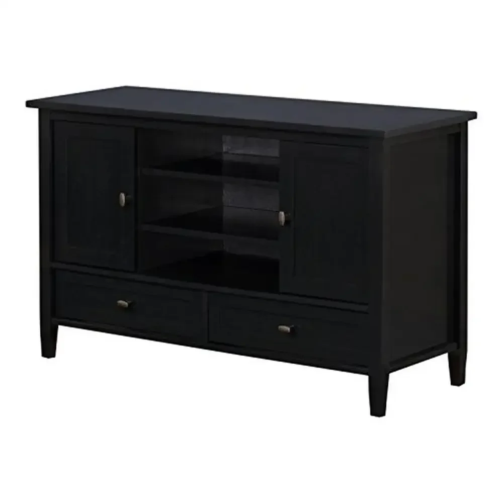 Transitional TV Stand Solid Wood Black Finish Storage Drawers Doors 47