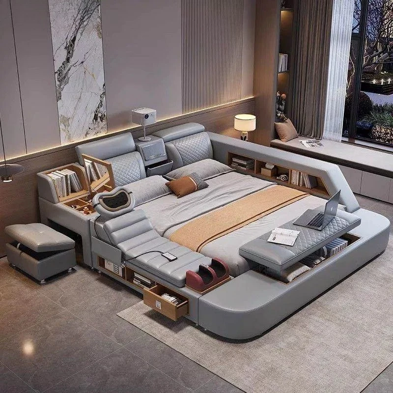 Bedroom Storage Nordic Bed Luxury Modern Fancy 1.8m Wooden Bed Frame Sleeping Camas De Matrimonio Dormitorio House Accessories