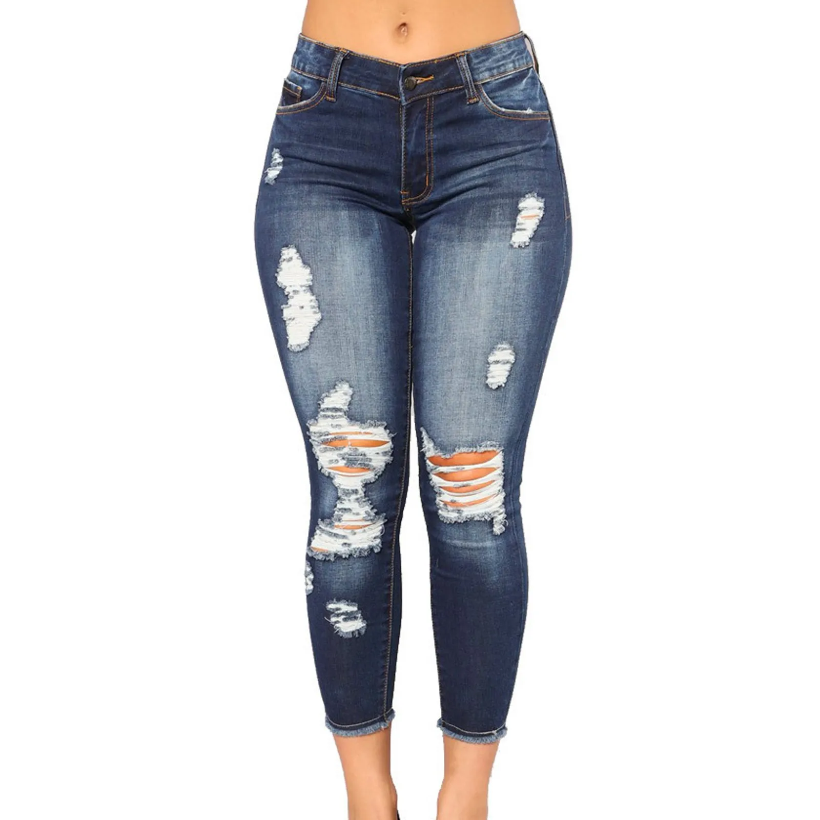 

Ultra-Stretchable Jeans Super-Ripped High Waist Jeans Slim SuperElastic Tapered Denim Vintage Distressed Ankle-Length Jeans