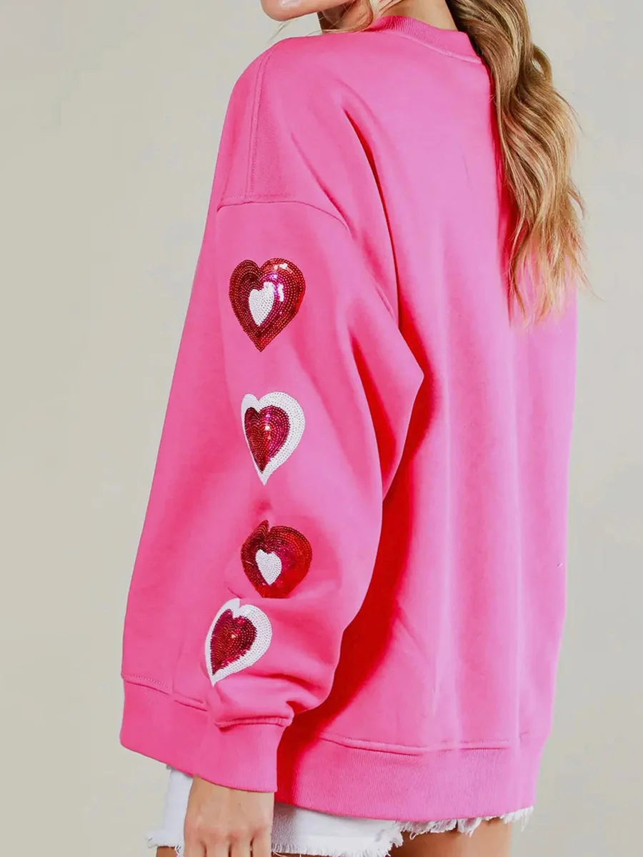 

Valentine s Day Sweatshirt for Women Sequin Love Heart Graphic Pullover Tops Sparkly Long Sleeve Crewneck Shirt Tops Oversized