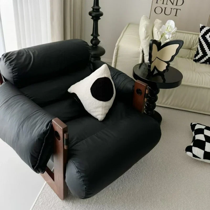 كرسي جيرسي جلدي لغرفة النوم والترفيه المنزلي، كرسي أريكة فردي إسكندنافي، مصمم كلاسيكي من الخشب الصلب في العصور الوسطى