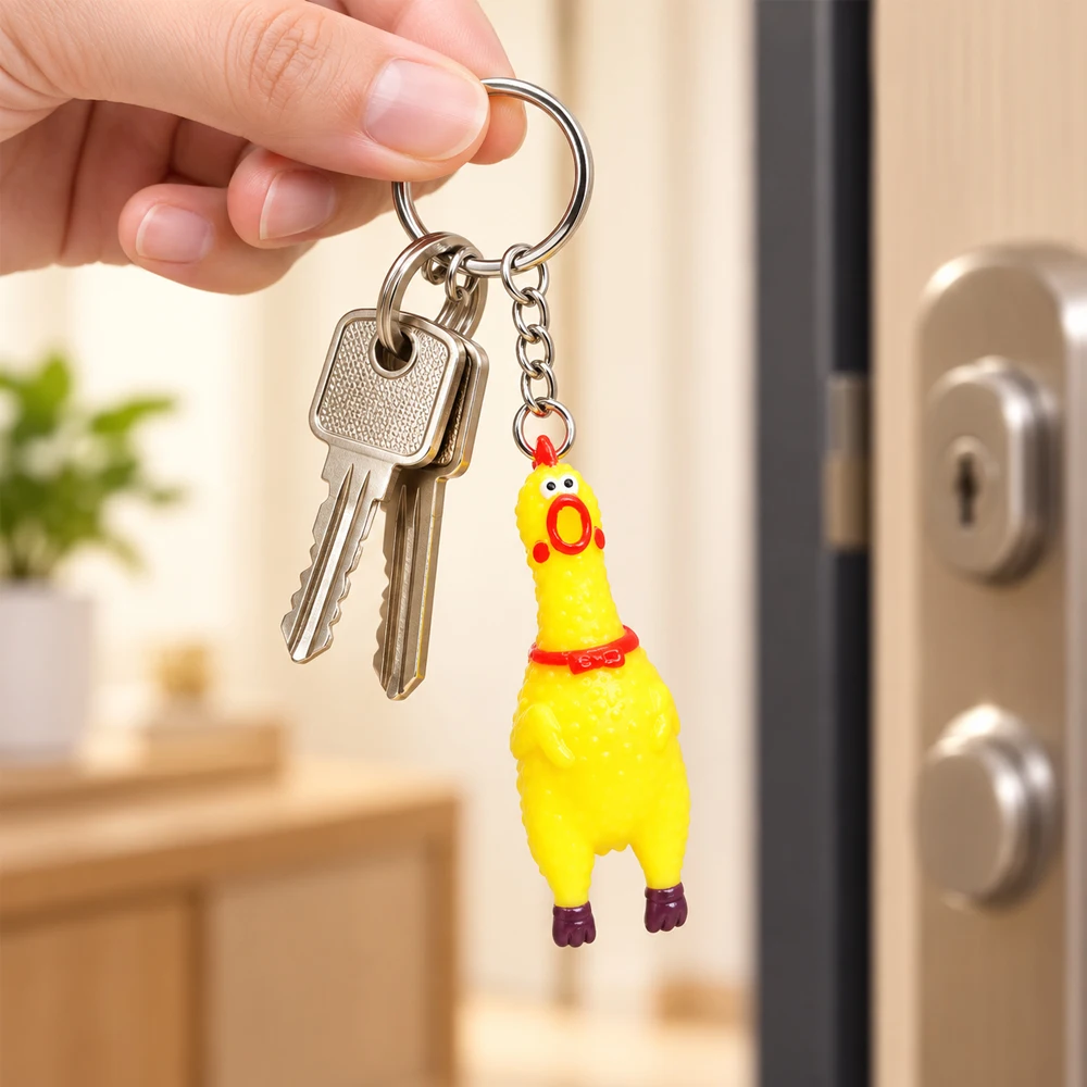 1 Piece Cartoon Screaming Chicken Keychain, Mini Stress-Relief Chicken Pendant, Squeezable Screaming Chicken Ornament, Car Keychain Accessory, Bag Charm, Suitable for Zipper, Phone, and Wallet Decoration Accessories, Great Gift Idea