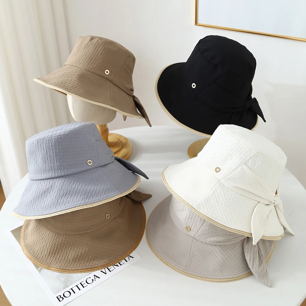 Summer Trend Bow Sun Shading UV protection Bucket Hat Outdoor Shopping Paired Fisherman Hat Ladies Style Cap ﻿ ﻿ 19 300