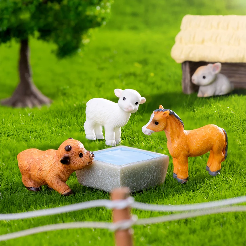 Mini Small Animal Cows Sheep Dogs Pigs Horses Rabbits Statue Micro Landscape Decoration For Car Home Desktop Ornaments