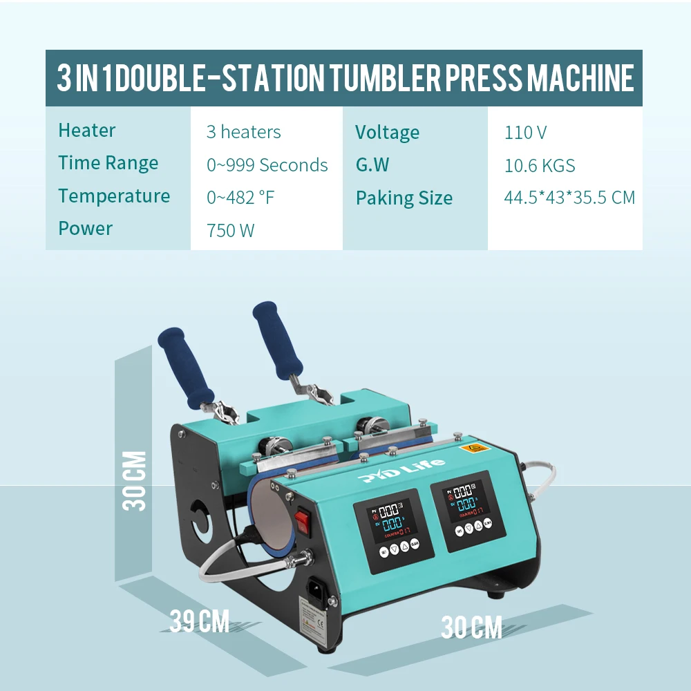 PYD Life Custom Color Logo 2 Control Box 3 Heaters 20 oz 30 oz Sublimation Dual Mug Tumbler Heat Press Machine