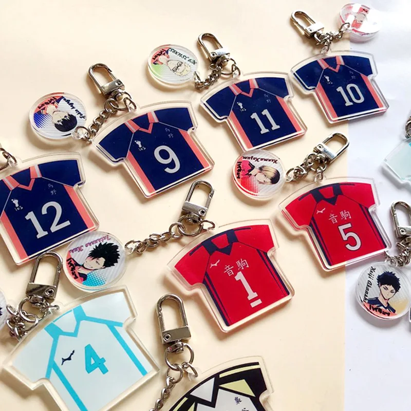 Anime Haikyuu!! Keychain New Cartoon Volleyball T-shirt Style Acrylic Keyring Bag Pendant Car Key Holder Fans Gifts