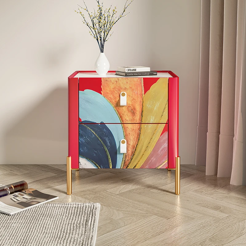 

Italian Red Storage Nightstands Classic Designer Unique Lounges Bedside Table Bedroom Modern Mesitas De Noche Furniture Home