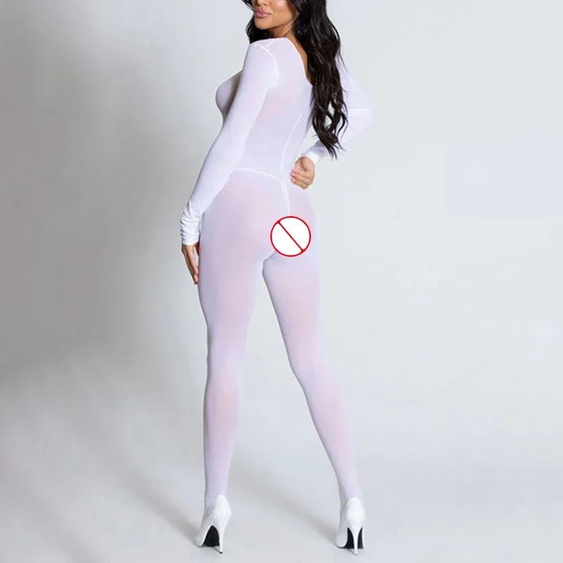 Open Crotch Women Sexy Lure Conjoined Stocking Jumpsuit See-Through Nightclub Performance Erotic Lingerie Crotchless Bodysuit