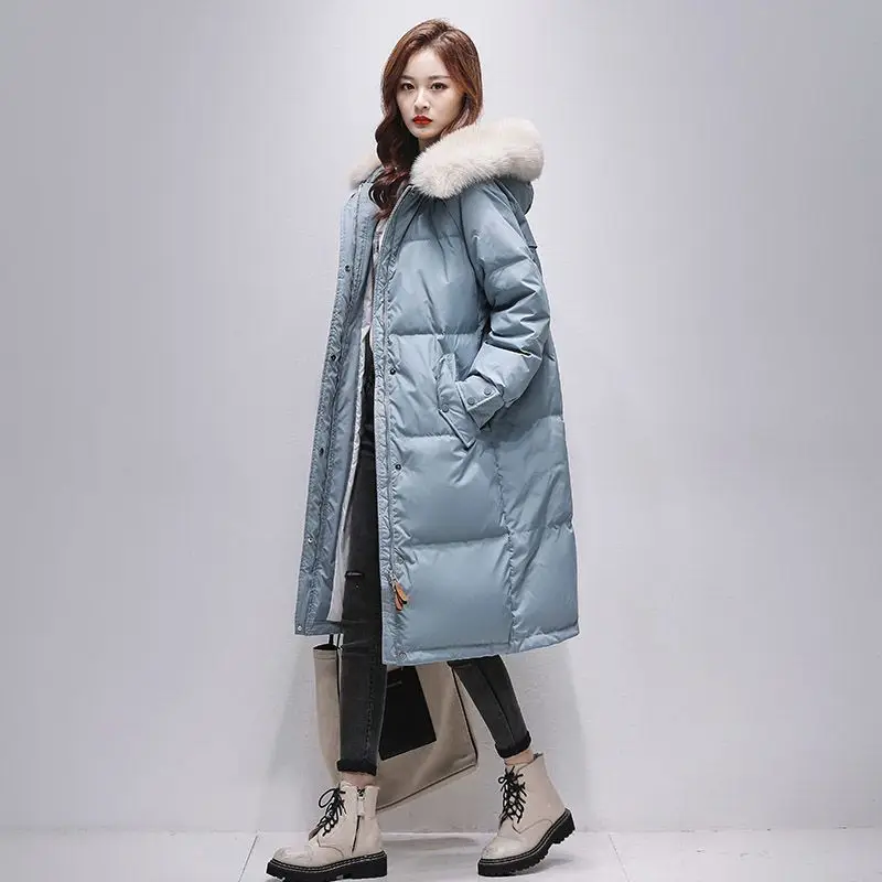 2023 New Women Down Jacket Winter Coat Female Mid Length Version Parkas Fashionabl Outwear Thick Hooded Big Collar Overcoat