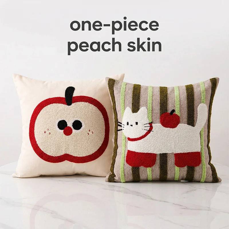 

Cute Cartoon Cat Apple Pillowcase Soft Peach Skin Cushion Cover Kawaii Throw Pillow Case for Kids Room Sofa Home Decor 1 Pc