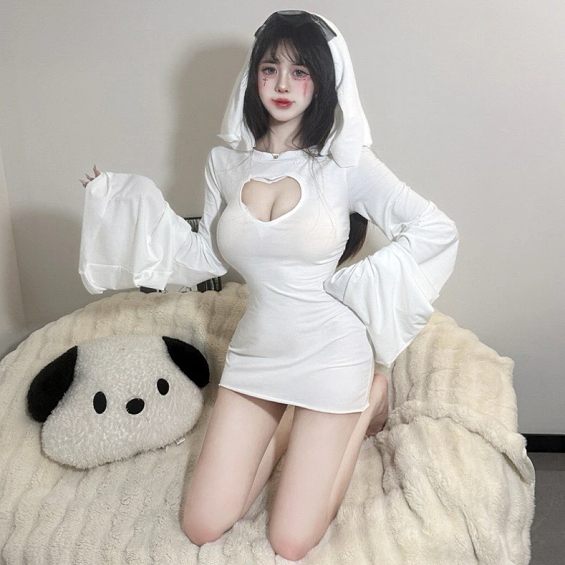 QQ Cosplay Costume Princess Holiday Dressing Slim Anime Sexy Women Ghost Bride Backless Dress Mask Halloween Party FishtailSkirt
