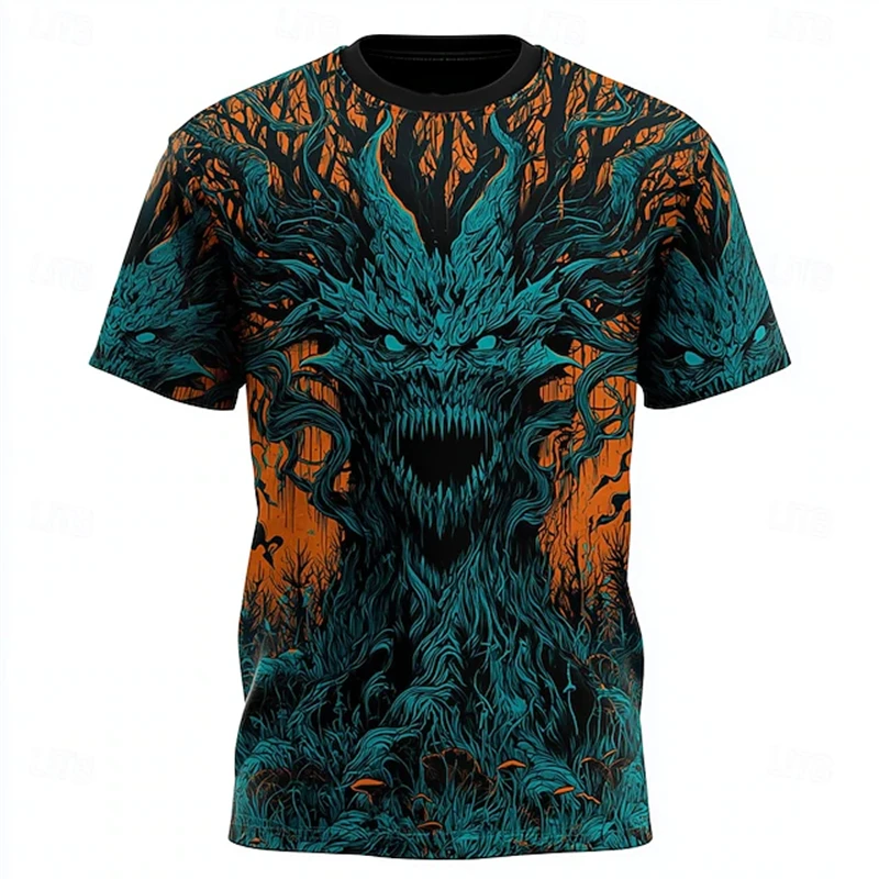 Halloween New t shirt for man Short-sleeved Men's Lava Pattern Short-sleeved Loose Round-neck T-shirt Breathable Lightweight Top