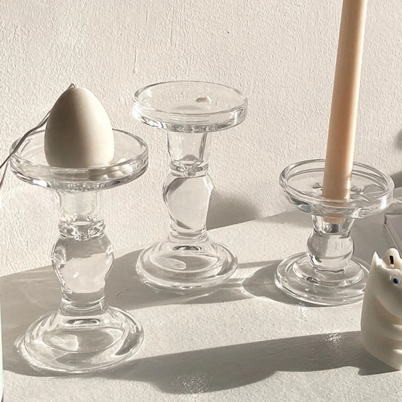 Ins Style French Transparent Glass Candle Holder,Elegant Crystal Tealight Cup for Home Decor,Coffee Table Centerpiece, Prop Gift