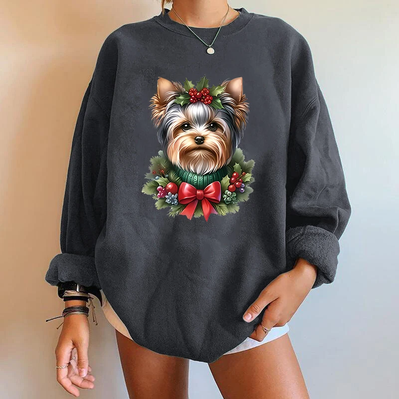 

Christmas dog pattern y2k trendy printed sweatshirt round neck casual sweatshirt autumn and spring women's clothing