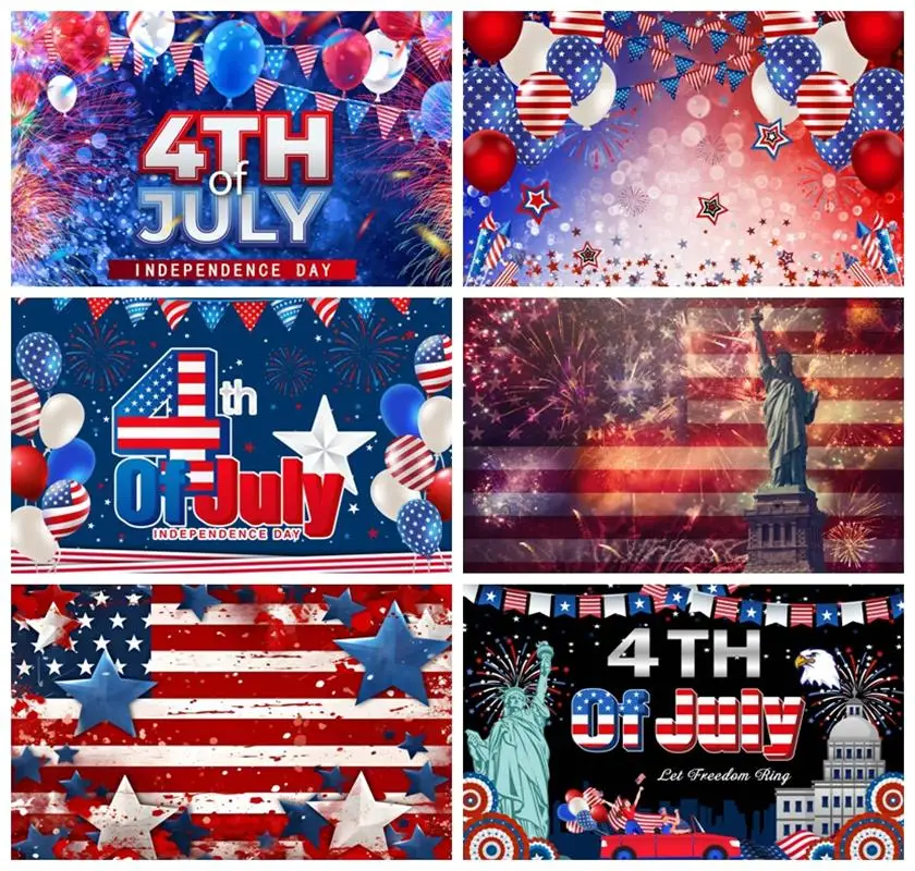 

Laeacco 4th July Independence Day Backdrop Veterans American Flag Fireworks Memorial Presidents Day Party Photography Background