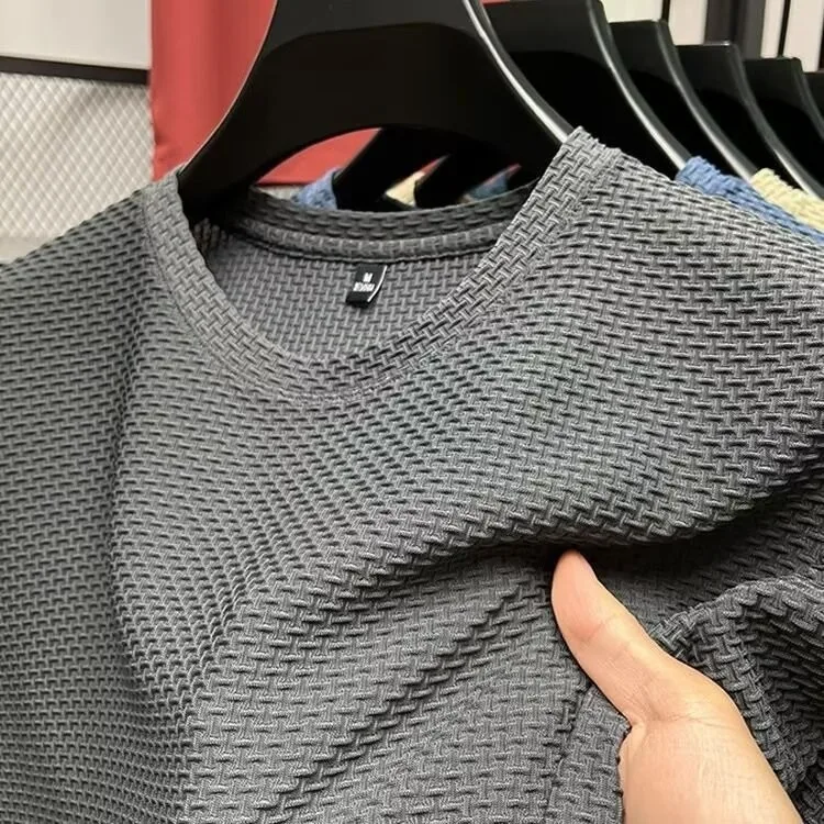 Mesh Ijs Zijde T-shirt Heren Korte Mouwen Ronde Hals Nieuwe T-mouwen Heren Onderhemd Zomer Effen Kleur Heren top - afbeelding 1