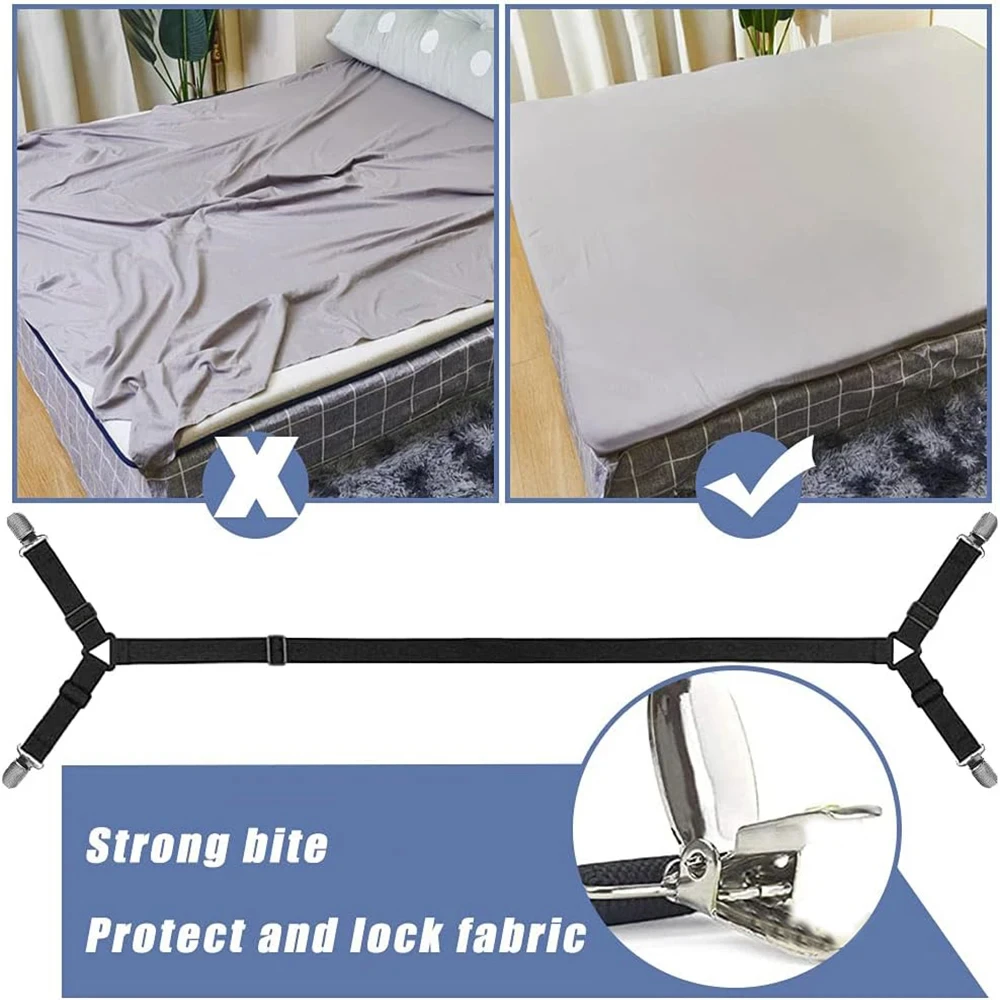 2 PCS Sheet Fastener Fixing Straps, Adjustable Cross Elastic Straps, Flat Fit Sheet Clips for Mattress Cushions Sofa Cushions