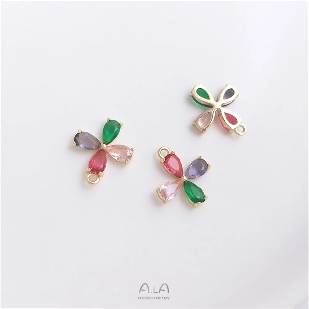 

Color Preservation 14K Gold Inlaid Zircon Series Five-petal Rainbow Eye Pendant Diy Earrings Necklace Jewelry Pendant