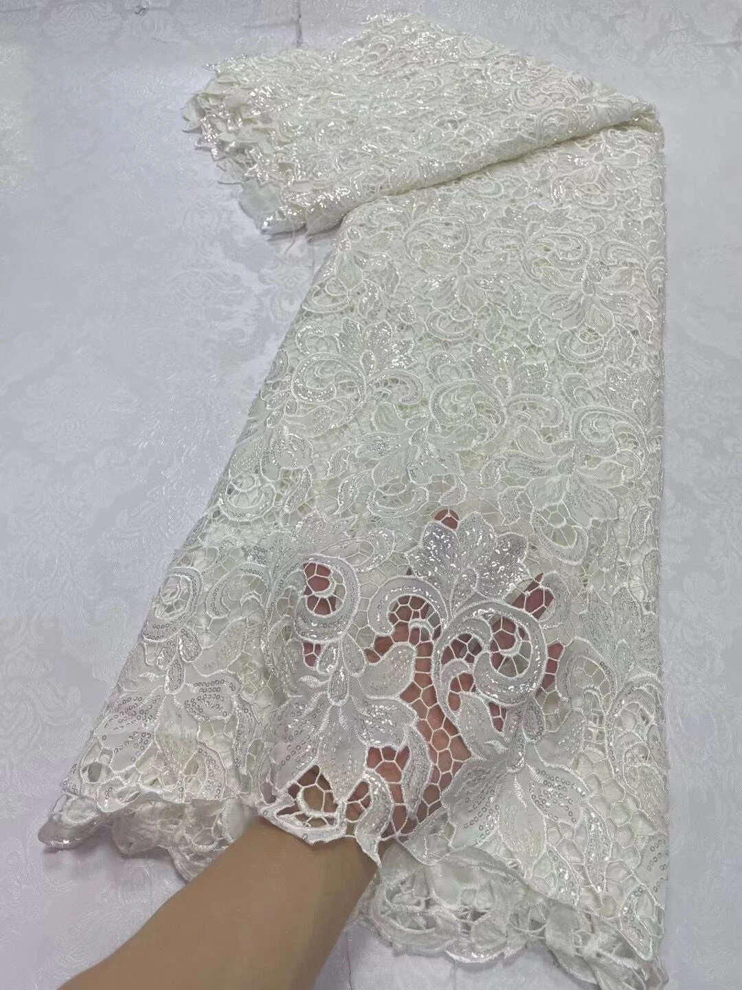 2023 High Quality African Nigerian Tulle Lace Fabric Sequins Embroidery Elegant French Guipure Wedding Party Dress Beaded 5Yards