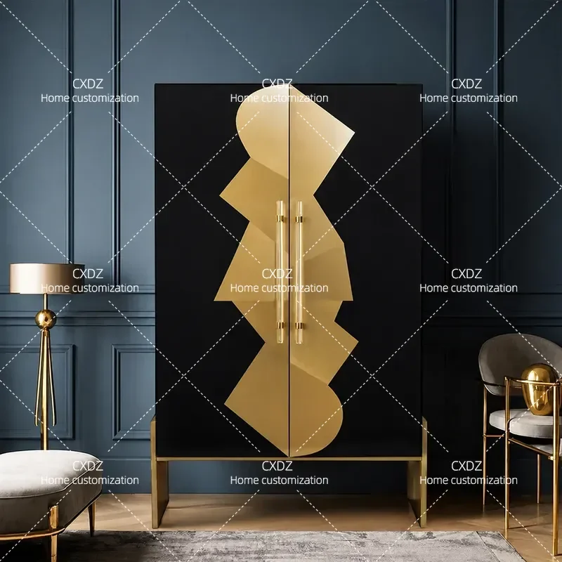 Modern Light Luxury Solid Wood Wine Cabinet Double Door Display Storage Unit Lobby Decorative Wall Mounted Post Modern
