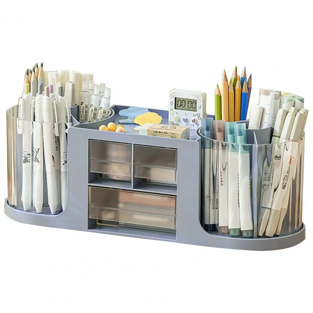 Imagem -03 - Pen Holder com Gaveta Desk Organizer Pencil Storage Box Transparente Design Rotativo