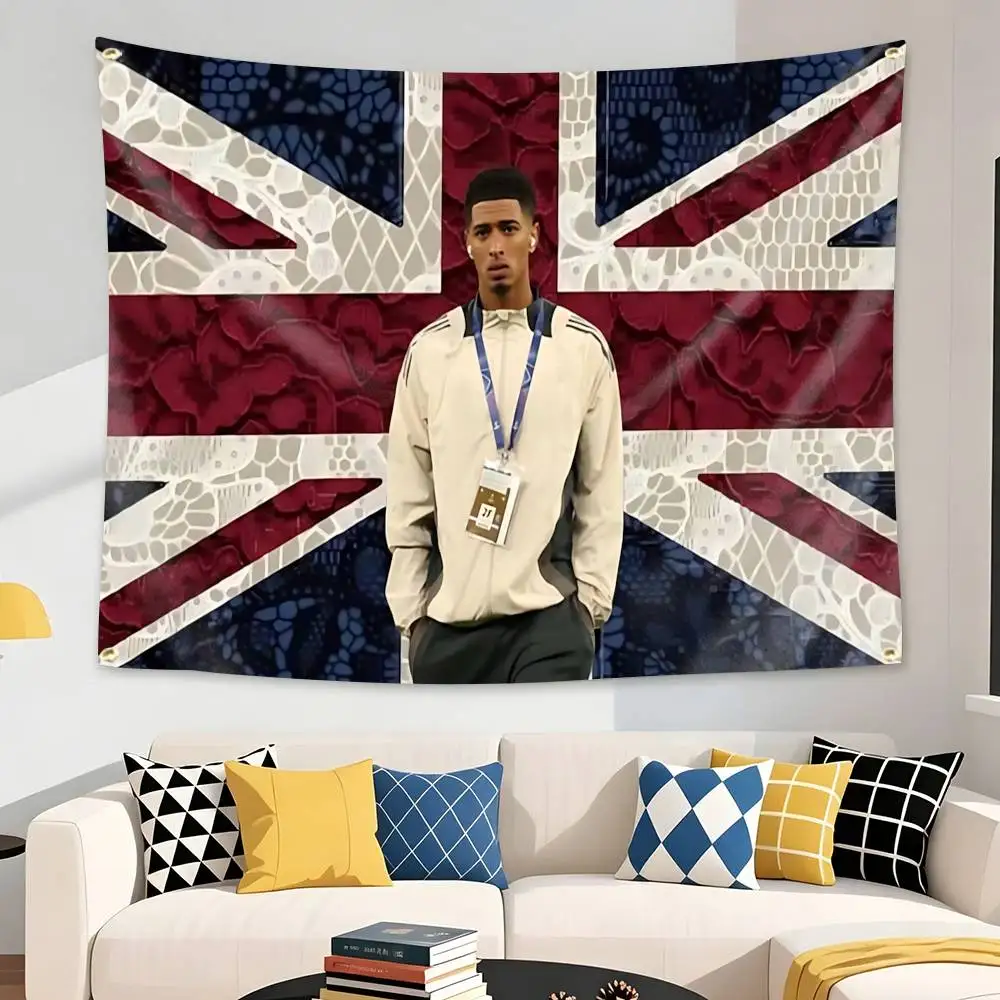 Football J-Jude B-BellinghamS Flag Tapestry Banner for Bedroom Living Room Outdoor Camping Custom