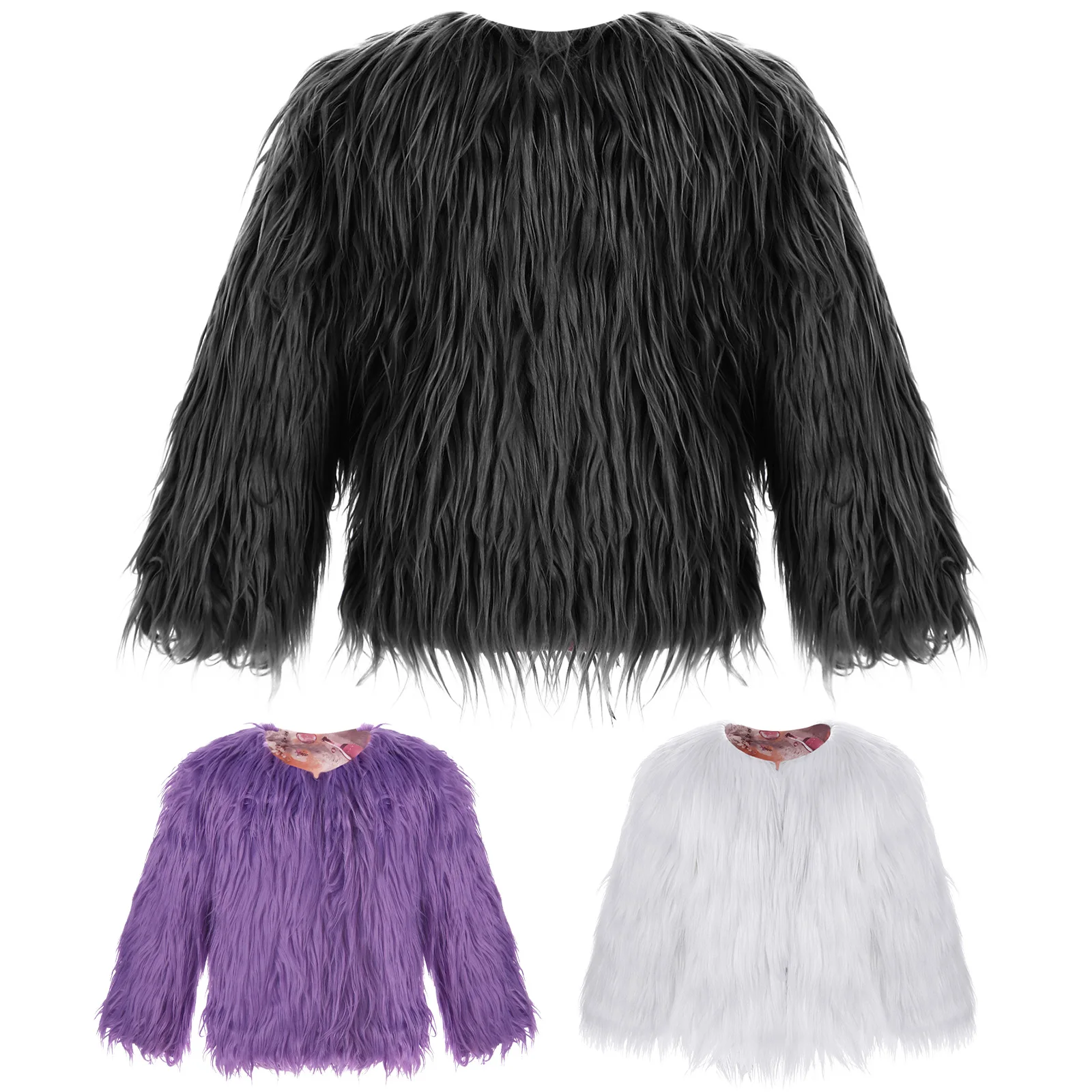 Kids Girls Faux Fur Jacket Long Sleeve Open Front Warm Furry Coat Outerwear Tops Cardigan for Birthday Party Wedding Pageant