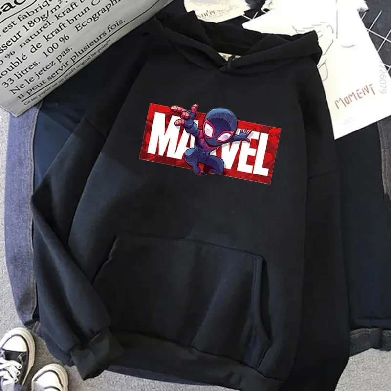 Disney Marvel Print Women Hoodies Hipster Black Spiderman Pullover Streetwear Autumn Harajuku Sweatshirt Top Clothing for Female