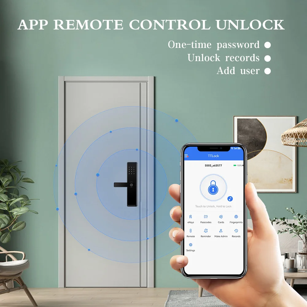 TTLock App Electronic Smart Door Lock With Biometric Fingerprint Smart Card Password Key Unlock USB Emergency Charge