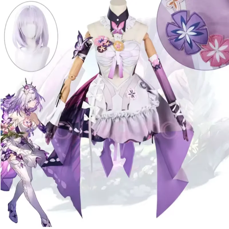 Honkai Star Rail Butterfly Cosplay Set Wig Dress  Headpiece Elysia  Amphoreus New Skin Outfit Women's Halloween Party Costume