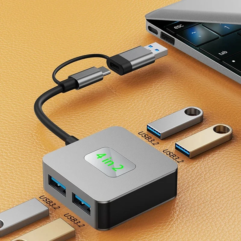 USB-C to USB 3.2 10Gbps Super Speed 4 in 2 Multiport Adapter Dock Station for MacBook Huawei Xiaomi - USB-C Hub Splitter