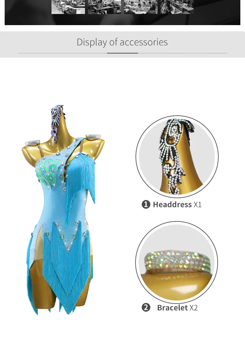 Lateinamerikanisches Tanzkleid, Partykleidung, Tanzbekleidung für Damen, lyrisches Kostüm, Ballsaal-, Karnevals-, Bühnen- und Abendgarderobe, elegantes Party- und Auftrittsoutfit. – Detail 4