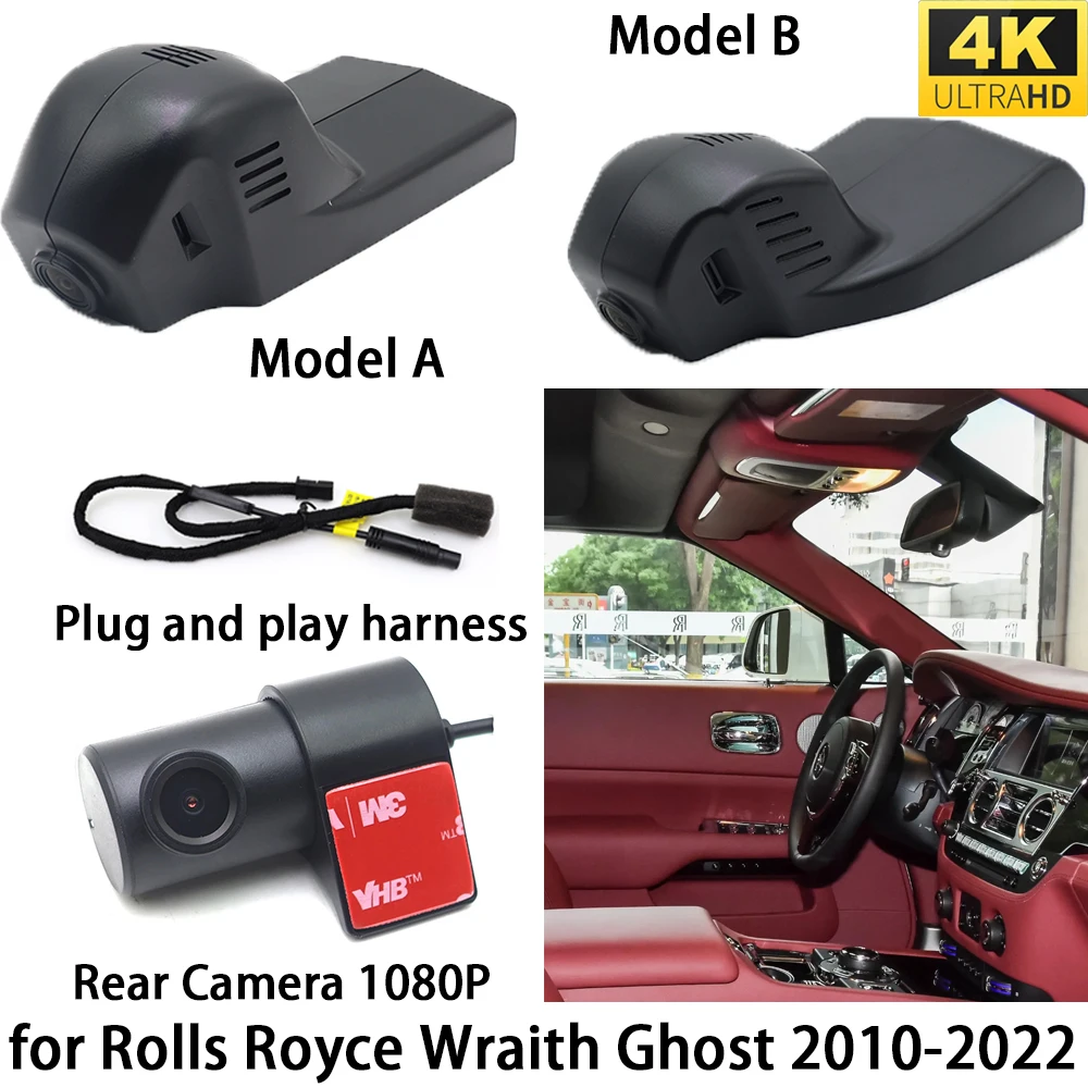Cámara DVR para Rolls Royce Wraith Ghost 2010-2022, Cámara Delantera y Trasera OEM, Grabadora de Video con Wifi, Visión Nocturna 4K, 256GB