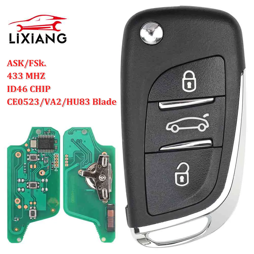 LIXIANG  Modified Flip Remote Car Key ASK/FSK 433Mhz ID46 For Peugeot 207 308 307 407 607 807 For Citroen C2 C3 C4 CE 0523