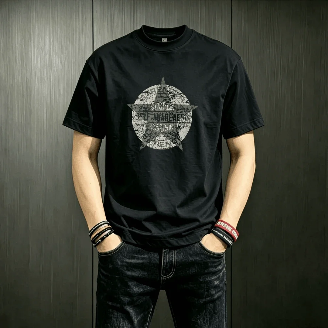 Men's Casual Short Sleeve Round Neck T Shirt with Graphic Print Red Maroon Tee for Daily Wear Summer