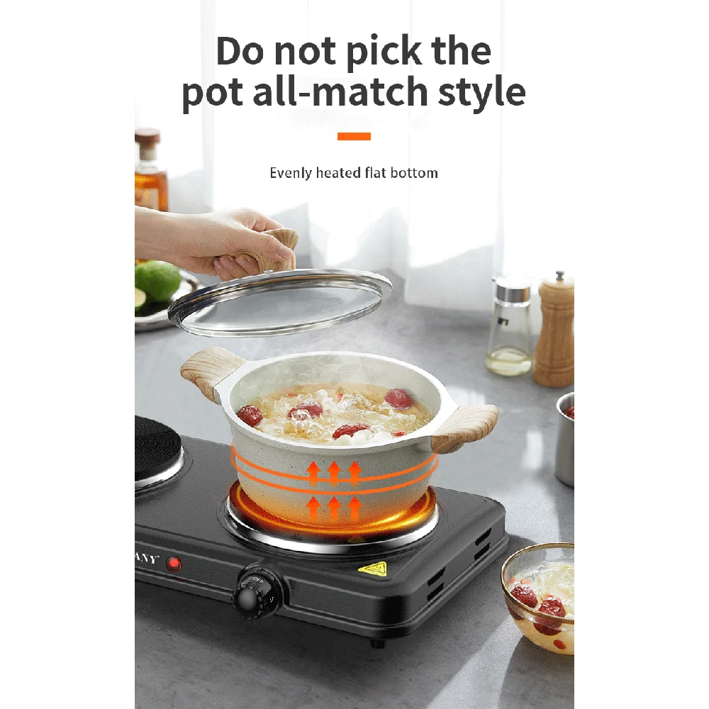 2000W Dual Stove Household Kitchen Dual Pot Electric Stove Portable Kitchen Adjustable Temperature Multifunctional Cooking Stove