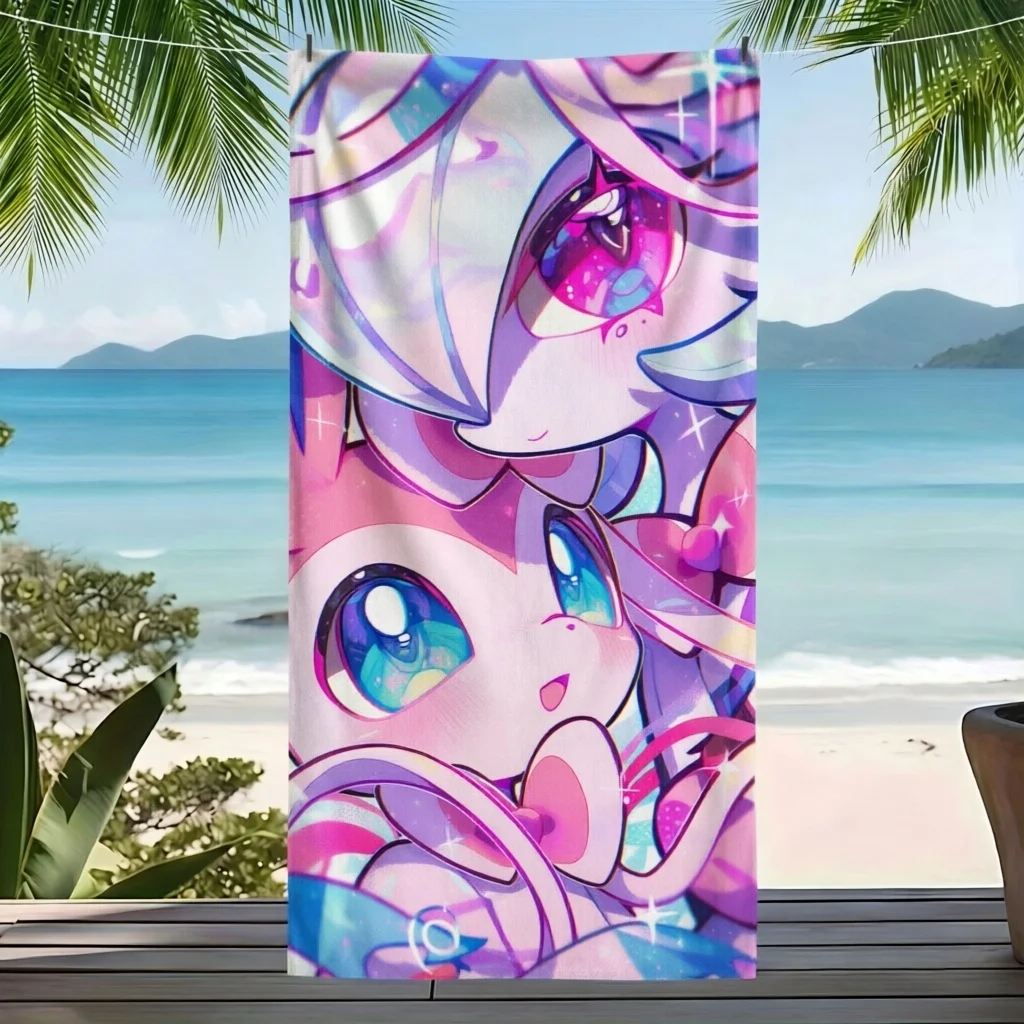 Colorful Kawaii Anime Cartoon Beach Towel Character Print Microfiber Quick‑Dry Bath Towel For Beach Pool Travel Camping