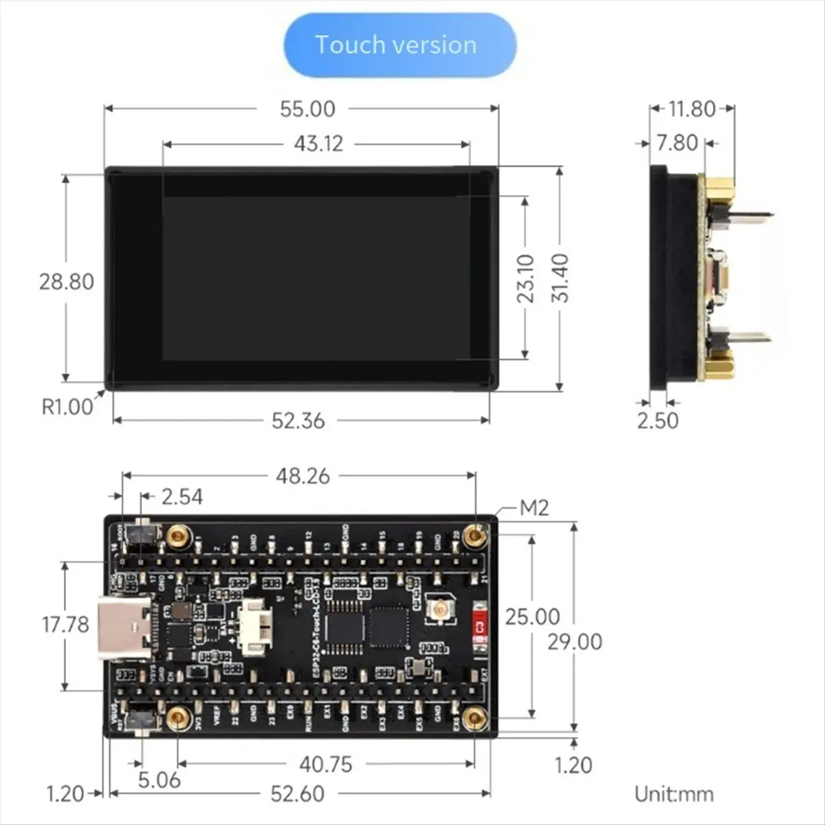 C6 Development Board with 1.9 Inch LCD Display 172x320 Resolution SD Slot RGB LED QMI8658 6- Sensor A