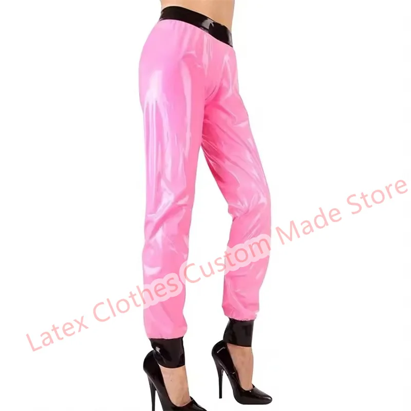 

Sexy Lingerie for Women Handmade Latex Pants Rubber Trousers Fetish Cosplay Costumes Customize Pink with Black