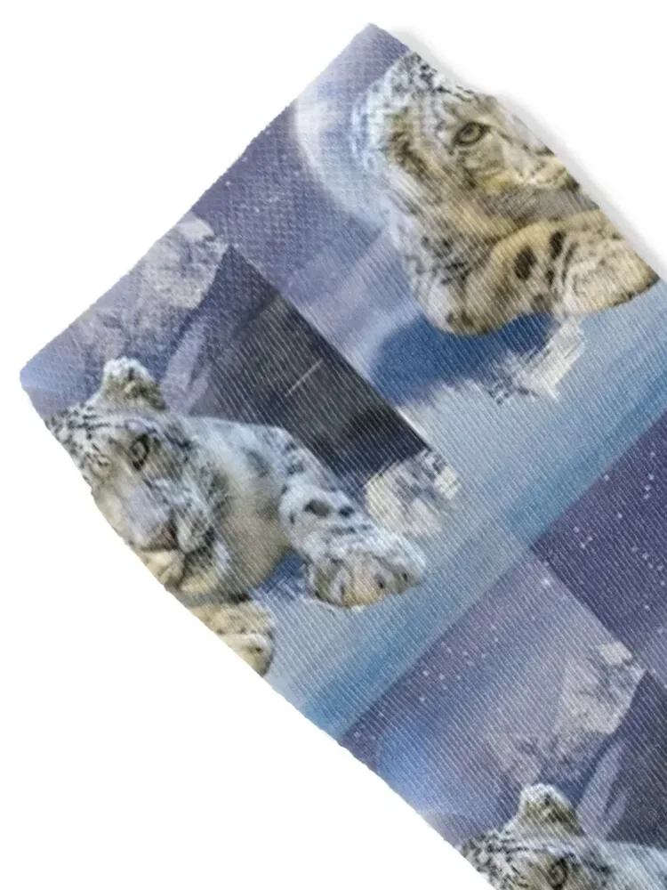 Snow Leopard and Moon Socks Heating sock Toe sports Socks For Men Women's