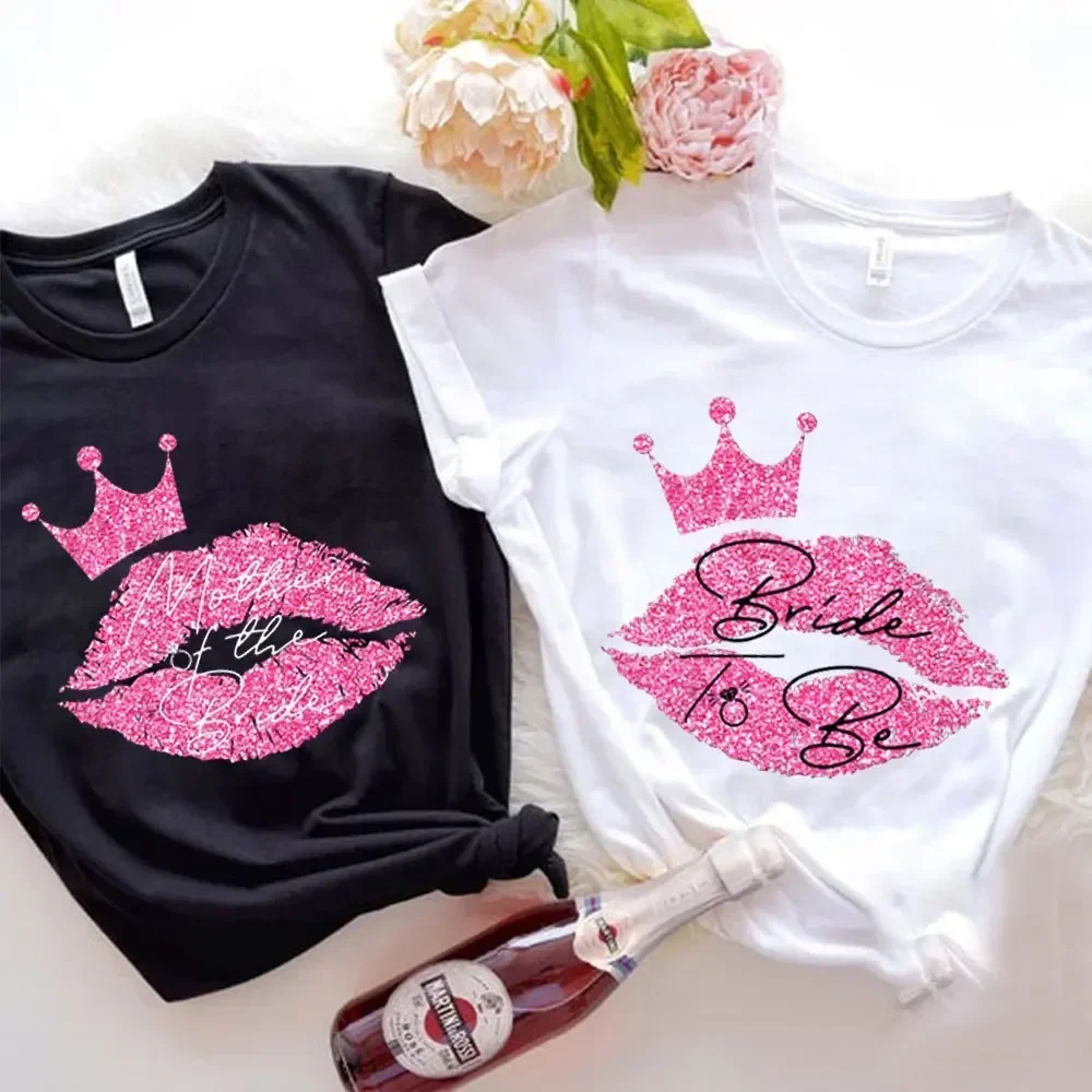 Tshirt Team Bride T-Shirt Bridal Shower Tees Bridesmaid Wedding Hen Party Tops Crown Graphic Women Short Sleeve Clothes