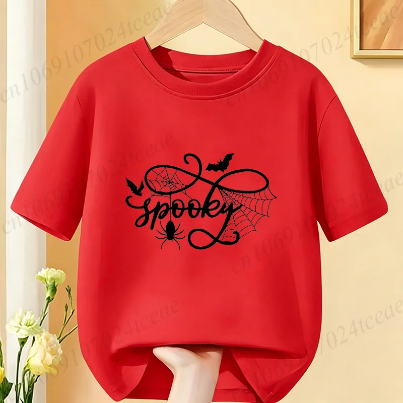 Halloween Shirt Kids Tee Shirt Cotton Short Sleeve Boys Girls Top Funny Spooky Spider Web Graphic Tshirts Children's Clothing