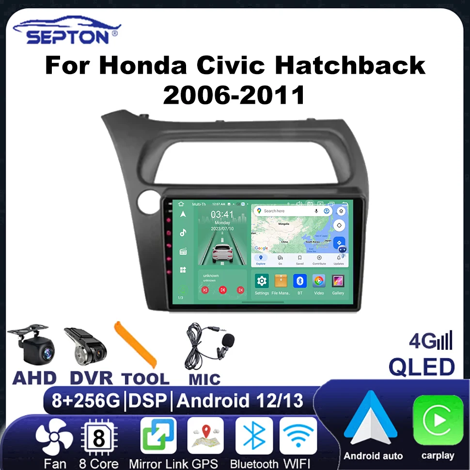 

SEPTON Android 12 2Din автомобильный стерео радио для Honda Civic Hatchback 2006-2011 мультимедийный CarPlay GPS плеер 4G 8-ядерный авторадио