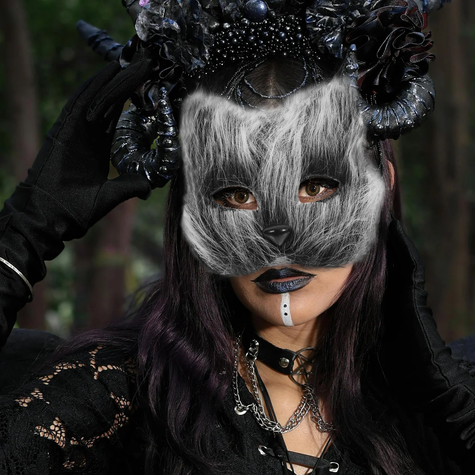 

Fox Mask Half Face Furry Brown Cosplay Animal Masks Halloween Masquerade Supplies fox costume