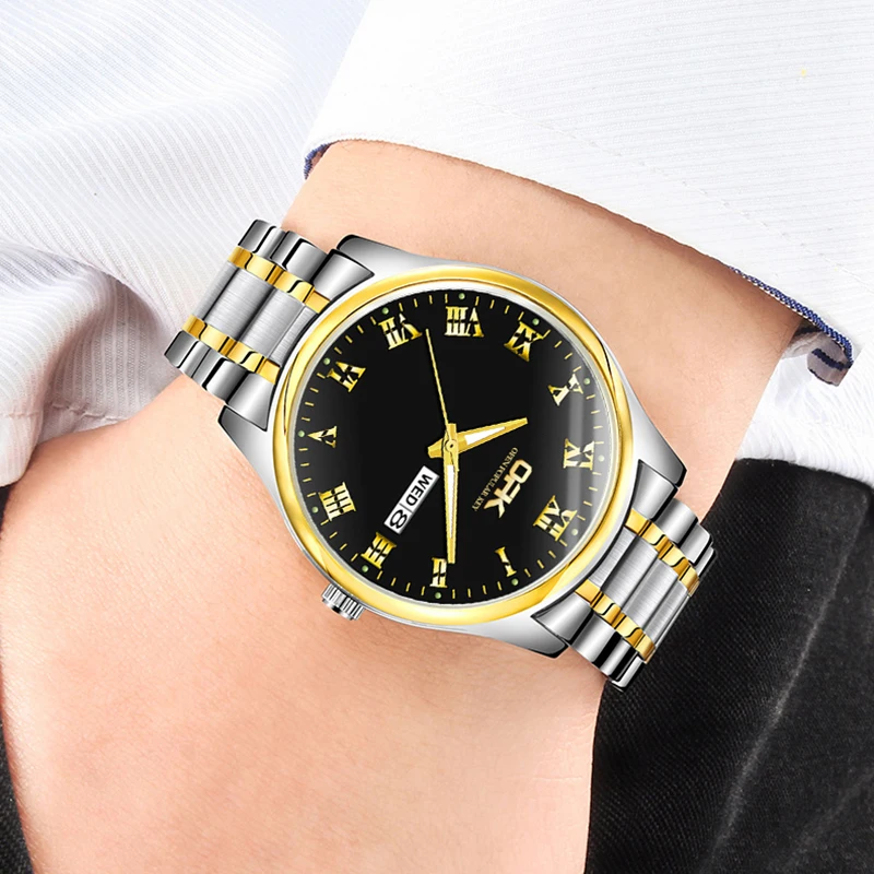 OPK Mens Watch stainless steel quartz watch Dual calendar waterproof luminous luxury brand men's wristwatch