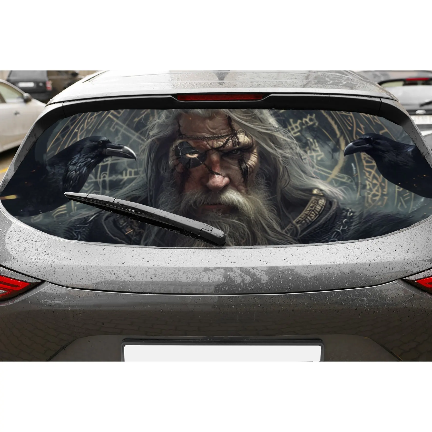 

Nordic Mythology Style Elder PVC Perforated Car Vinyl Wraps, Privacy Enhancing Design for Rear Window, Car Rear Windshield Stick