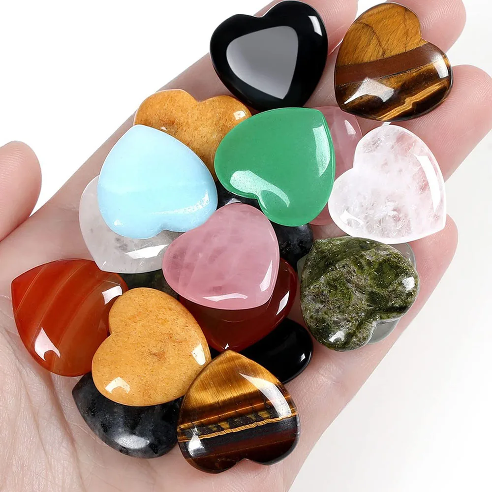 

20mm Mini Heart Shape Crystal Stone Natural Energy Gemstone Amethyst Rose Quartz Healing Mineral Home Decor Jewelry Accessories